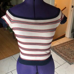Red White And Blue Stripe Off Shoulder Slightly Cropped Crop Top